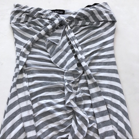 Bebe Halter White/Grey Stripped Dress - Picture 8 of 8